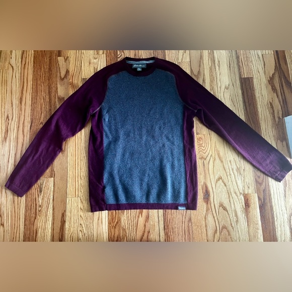 Eddie Bauer Mens Waffle Knit Burgundy Gray Sweater - Small - Picture 1 of 9